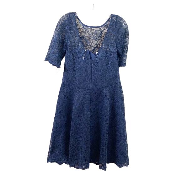 David’s Bridal Lace Elbow Sleeve All Over Contrast Marine Blue Dress - Picture 10 of 10